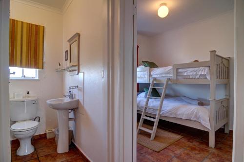 a bathroom with a bunk bed with a toilet and a sink at De Hoop Collection - Village Cottages in De Hoop Nature Reserve