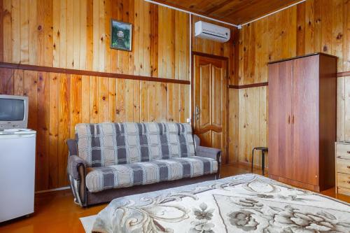 a living room with a couch and a tv at Гостевой дом Никус in Gagra