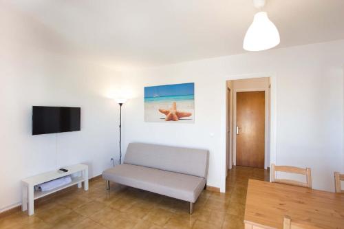 a living room with a couch and a tv at Nuvolet Apartaments in Cala en Blanes