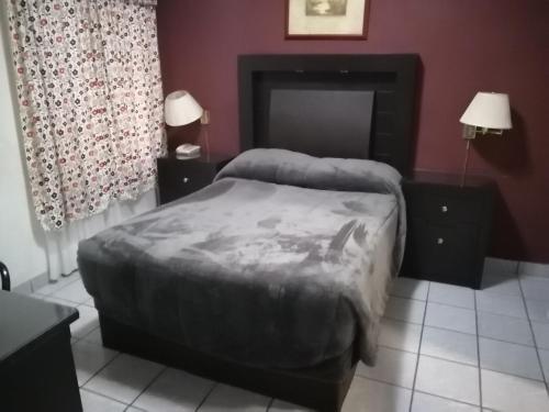 a bedroom with two twin beds and a fireplace at HOTEL BAEZA in Delicias