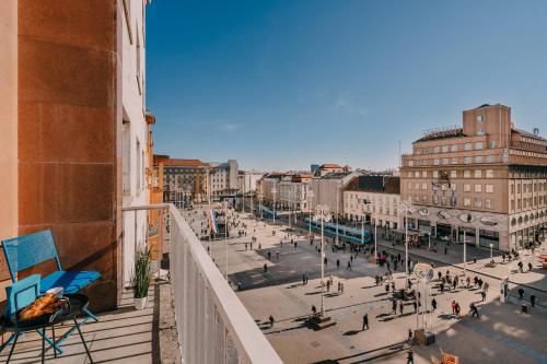 a view of a city street from a balcony at Bed & Breakfast Sky City Center in Zagreb