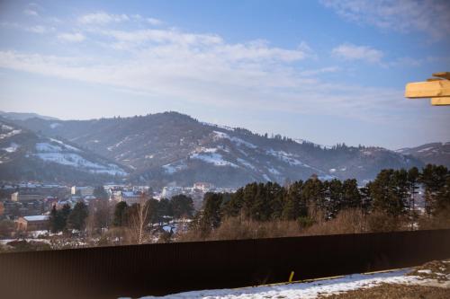 a view of a mountain range with snow on it at Садиба Кичера та Кичера Еко in Mizhhirʼʼya