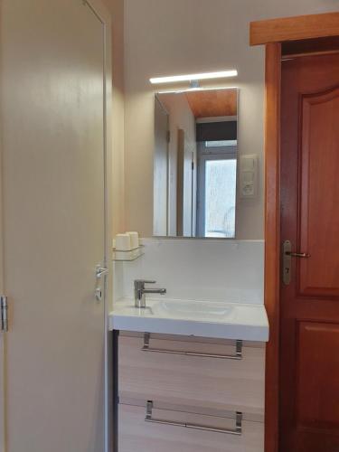a bathroom with a sink and a mirror at SWEET HOME in Blankenberge