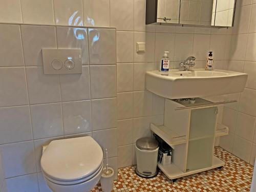 y baño con aseo y lavamanos. en Villa Prinsenhof # Eén, en Bergen