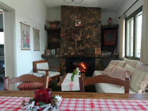 uma sala de estar com um sofá e uma lareira em MOUNTAIN HOUSE - SETTA em Séta