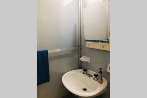 a bathroom with a sink and a mirror at Luminoso departamento en el corazón de Olivos in Olivos
