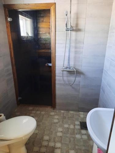 een badkamer met een toilet en een wastafel bij Kärrända in Nedervetil