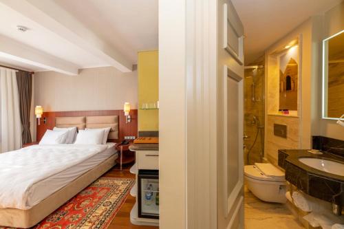 a hotel room with a bed and a bathroom at Blue Gilroy Hotel in Istanbul