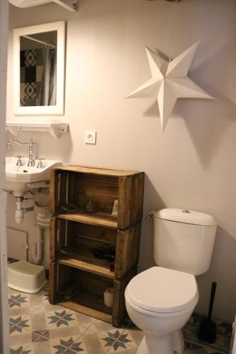 a bathroom with a toilet and a star on the wall at Appartement Barcelonnette centre in Barcelonnette