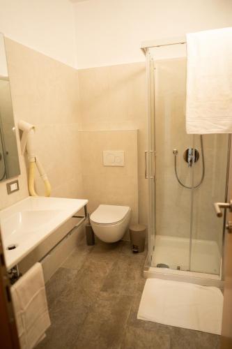 a bathroom with a toilet sink and a shower at Hotel Europa in Dossobuono
