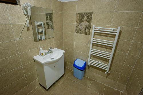 bagno con lavandino e specchio di Casa Domneasca Riana a Piteşti