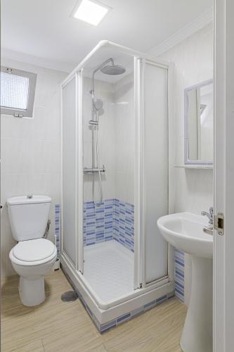 a bathroom with a shower and a toilet and a sink at Apartamento Murillo in Barbate