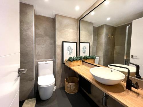a bathroom with a sink and a toilet at Luxury Cercas Bajas Vitoria in Vitoria-Gasteiz