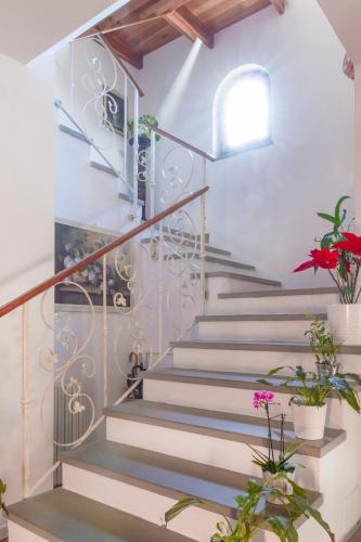 a set of stairs with potted plants at Rosso Del Chianti in Panzano