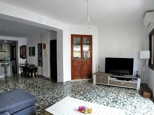 a living room with a couch and a television at Apartment PaCa Javea in Jávea