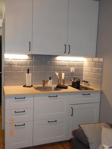 A kitchen or kitchenette at Przystanek Opole - MIKROAPARTAMENTY