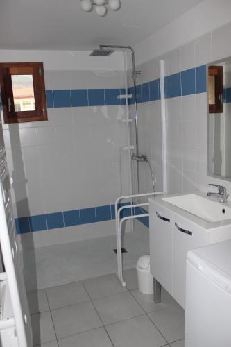 une salle de bain avec douche et lavabo dans l'établissement Le Pailler de la Planque, à Camplong