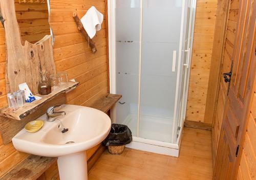 ein Badezimmer mit Waschbecken und Dusche in der Unterkunft El Corralon in Casavieja