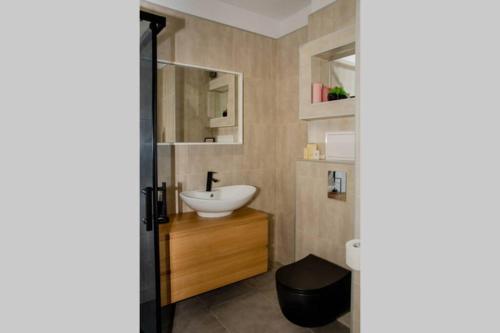 a bathroom with a sink and a toilet in it at Super luxurious & spacious designer apartment. in Stara Zagora