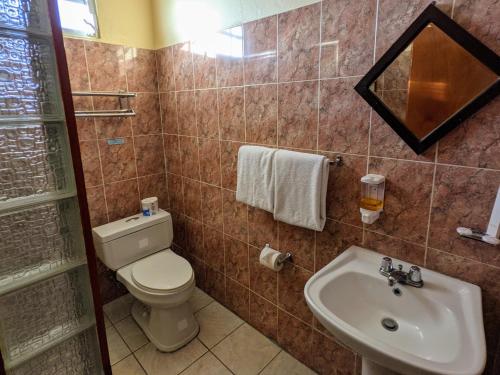 bagno con servizi igienici e lavandino di Hotel San Jorge a San Juan