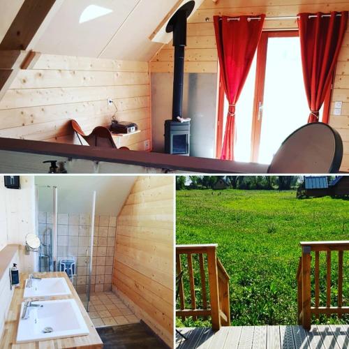 a bathroom in a house with a sink and a window at Domaine de la Fauvriere in Sainte-Honorine-de-Ducy