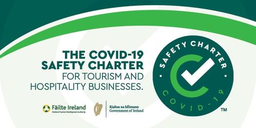 a poster for the covid safety charter for tourism and hospitality businesses at Lancaster Lodge in Cork