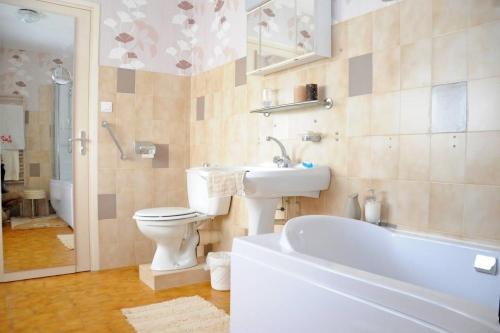 een badkamer met een toilet, een wastafel en een bad bij 1 Bedroom House 20min walk to centre in Tournus in Tournus