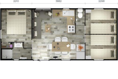 a floor plan of a small apartment with at Camping Resort Les Champs Blancs in Agde