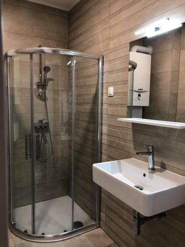 a bathroom with a shower and a sink at Apartment Starlight Bjelašnica in Bjelašnica