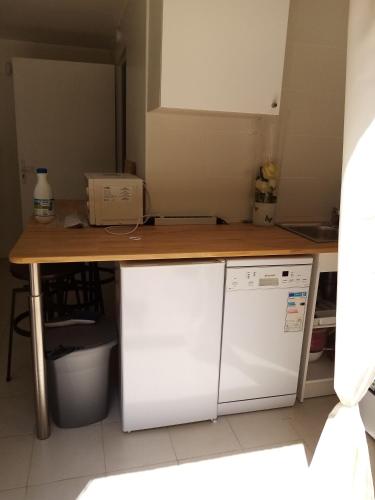 - une cuisine avec un comptoir et un lave-vaisselle blanc dans l'établissement Chez Sylvie et Amador, à Las Illas