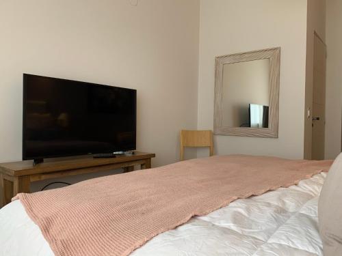 a bedroom with a flat screen tv and a bed at URBANA SUITES & STUDIOS 440 in San Carlos de Bariloche