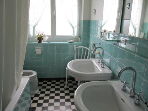uma casa de banho com um lavatório e um WC em Chez Jean et Daisy em Basileia