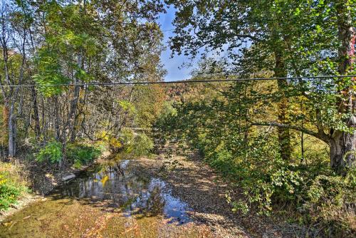 a path through a forest with trees and a creek at Cozy Anchors Away Cabin Hideaway with Fire Pit! in Parsons
