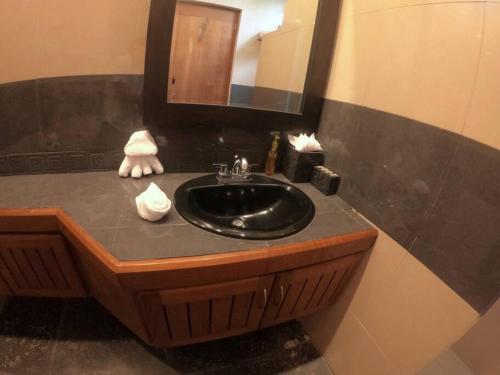 a bathroom with a black sink and a mirror at Suite 9, Manuel Antonio in Quepos