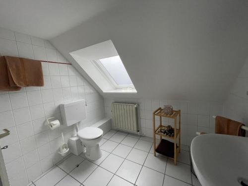 een badkamer met een toilet en een wastafel bij Manu's Appartements in Goslar