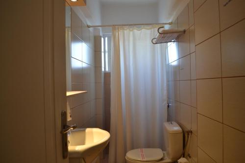 a small bathroom with a toilet and a sink at Rivitel Marousi Apartments in Athens
