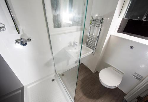a white bathroom with a toilet and a sink at University of Bath Summer Accommodation in Bath