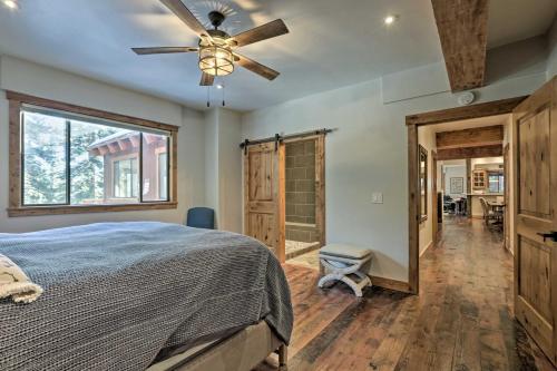 a bedroom with a bed and a ceiling fan at Less Than 1 Mi to Beach Expansive Tahoe Escape with Hot Tub in Incline Village