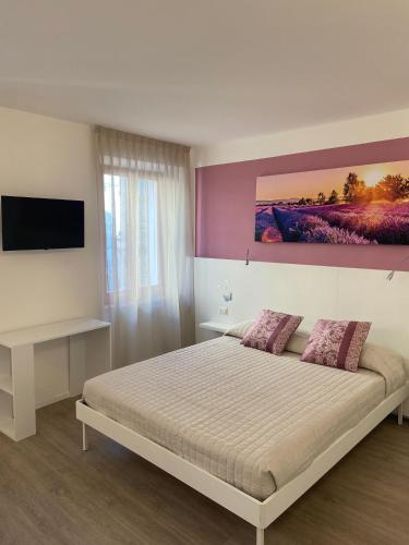 a bedroom with a large bed and a tv at Affittacamere Le Grotte - Le Grotte Rooms & Apartments in Camerano