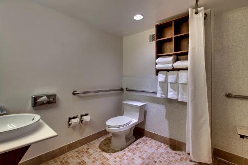 y baño con aseo y lavamanos. en Holiday Inn Express Washington DC Silver Spring, an IHG Hotel, en Silver Spring