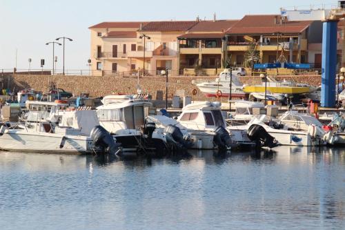 a group of boats docked in a harbor at Miramare Isola Rossa in Isola Rossa