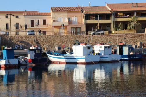 a group of boats docked in a body of water at Miramare Isola Rossa in Isola Rossa