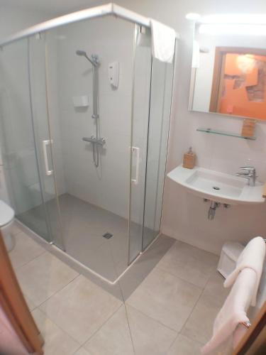 a bathroom with a shower and a sink at Iturritxo Landetxea in Donostia-San Sebastián