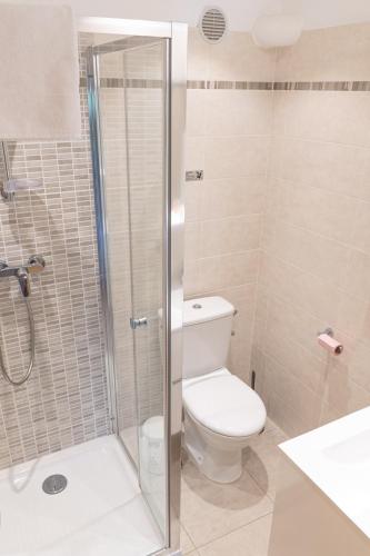 une salle de bain avec toilettes et douche dans l'établissement Résidence Marie Diane - Duplex Coté Mer C, à Propriano