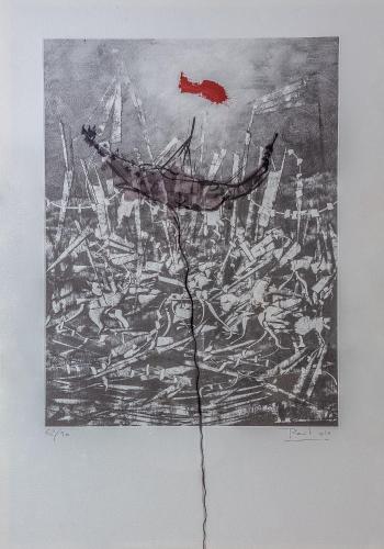 a painting of a ship in a harbor at Bib Rambla Luxury Apartments in Granada