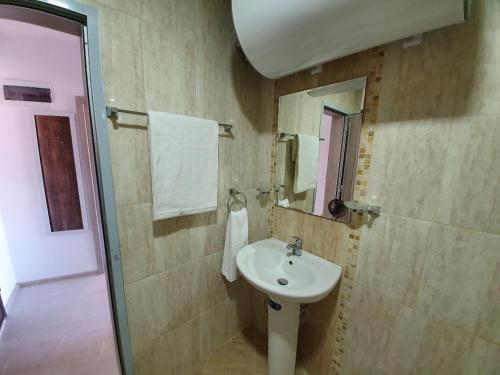 a bathroom with a sink and a mirror at Summer Apart Janet in Obzor