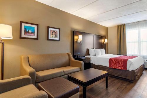 um quarto de hotel com uma cama e um sofá em Comfort Inn & Suites near Six Flags em Lithia Springs