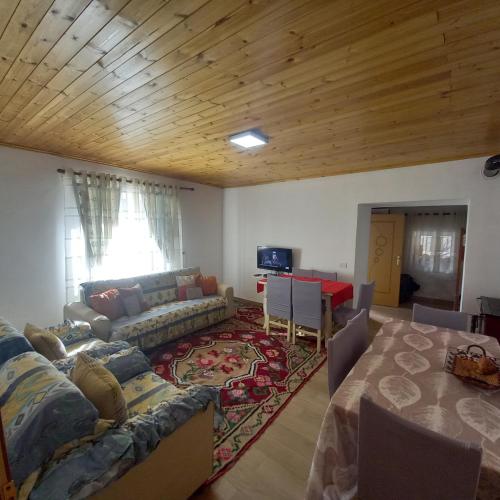 a living room with a couch and a table at VILA DISHA in Tirana