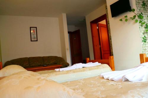 a living room with two beds and a couch at Family Hotel LILI in Bansko
