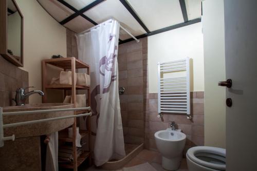 a bathroom with a shower and a toilet and a sink at Alloggio Turistico Gasparrini in Bevagna